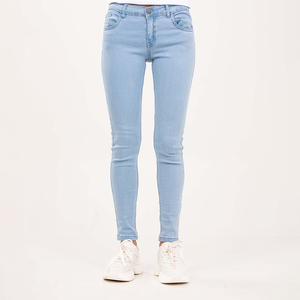 Nouveau pantalon décontracté pour femme, coupe ajustée, taille haute, jean classique bleu clair, élégant, intemporel, avec logo personnalisé - Product Image 1