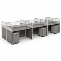 Poste de travail de bureau pour 6 personnes avec écrans de séparation et armoires mobiles 3680 mm Gris Grain de bois Mobilier de bureau
