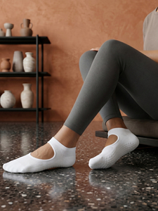 White Women's Yoga Grip <b>Socks</b> Open Instep Non Slip <b>Silicone</b> Bottom Ballet Barre Pilates Ankle Breathable Cotton Elastic Footwear - Product Image 1