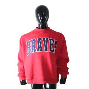 BRAVES Red <b>Mock</b> <b>Neck</b> Crew <b>Neck</b> Sweatshirt 100% Cotton Fleece Pullover Men Regular Fit Letter Print Front Casual Autumn Wear - Product Image 2