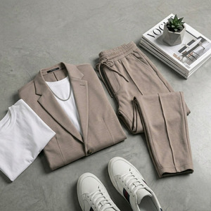 Men’s <b>Stretch</b> Suit <b>Machine</b> Washable Unstructured Blazer Relaxed Tapered Pants Casual Business Travel Suit - Product Image 6