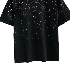 T-shirt Homme Décontracté à Col Rond et Manches Courtes, Motif Noir Oversize en Strass, Style Tricoté – Prix Usine - Product Image 4