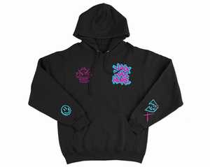 Sudadera con Capucha Unisex Azul Claro con Estampado Rosa y Cian, Estilo Urbano, Corte Holgado, para Otoño - Product Image 6