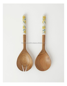 Vente directe d'usine ensemble de cuillères à salade outils d'appareils de cuisine avec poignée imprimée en bois d'acacia et émail pour les fêtes - Product Image 5