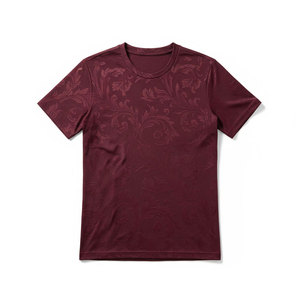 เสื้อยืดผู้ชายสีแดงเบอร์กันดี แขนสั้น คอกลม ลายดอกไม้ ผ้าถัก สวมใส่สบาย ทรงปกติ ระบายอากาศได้ดี ผลิตจากโพลีเอสเตอร์ 100% - Product Image 1