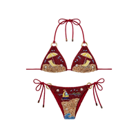 Maillot de bain deux pièces rouge brodé de sequins et perles, col halter, broderie main, motif vie de plage, respirant – Collection Hot Sale