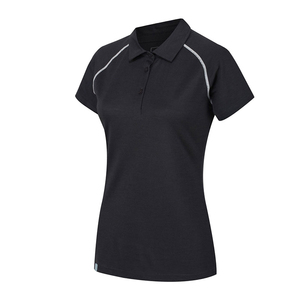 Polo à manches courtes pour femme, couleur unie, tricoté, séchage rapide, design sportif, boutons sur le devant, gris - Product Image 3