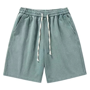 Men's Solid Color Cotton Bermuda Shorts Elastic Waist Drawstring Casual Style Mid Rise Pocket Design Breathable Woven Fabric - Product Image 1