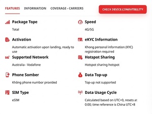 Tarjeta SIM Virtual Vodafone de NionAir Australia, 10GB/35GB, 15 Días, Internet de Viaje 4G/5G con Código QR Instantáneo y Entrega Rápida por Correo Electrónico - Product Image 2