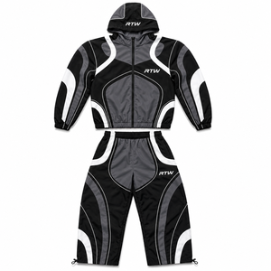 Conjunto Deportivo RTW para Hombre, Negro, Gris, Blanco, Manga Larga, con Cremallera, Capucha, Deportivo, Poliéster, Otoño, Adulto, Unisex - Product Image 1