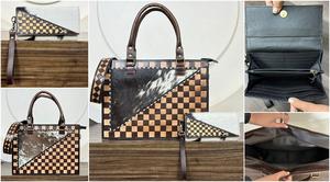Bolso de Mano Multifuncional y Duradero de Cuero a Cuadros con Cartera a Juego de Piel de Vaca, Conjunto Hecho a Mano de Cuero Genuino para Mujer - Product Image 3