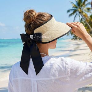 Premium Raffia <b>Straw</b> Roll-Up Visor Sun <b>Hat</b> for Women Elegant Wide Brim Casual Summer Beach <b>Hat</b> with Ribbon Bow Image Style - Product Image 5