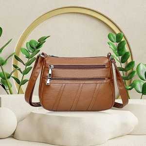 Sac bandoulière ZOLO LEATHER classique en cuir véritable antivol avec fermeture éclair et sangle réglable, couleur beige, multifonctionnel - Product Image 3