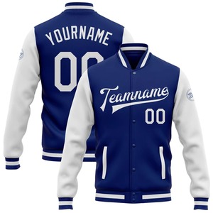 Custom Varsity <b>Jacket</b> <b>Men</b> Blue <b>White</b> Letter Print Name Number Button Closure Turn-down Collar Preppy Style Autumn Polyester - Product Image 1