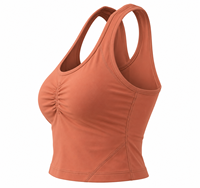 Débardeur de yoga double couche pour femme, haut de sport à maintien élevé et élastique avec fronces sur le devant