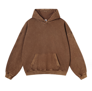 Sudadera con Capucha Extra Grande, Lavada, Estilo Vintage, Color Marrón, Transpirable, Tejida, para Hombre, en Seis Colores, 100% Algodón Felpa - Product Image 1