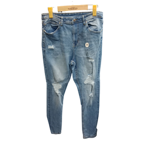 Jean en denim déchiré noir coupe slim pour homme, jambe droite, taille mi-haute, en coton, style décontracté automne - Product Image 2