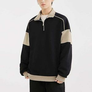 New Product Custom Color Matching Stand Collar Men's Sweatshirt Retro <b>American</b> Half-zip Thick Pullover Loose 100% Cotton Fleece - Product Image 5
