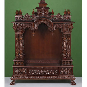 Mandir de designer haut de gamme en teck sculpté en profondeur pour salle de prière, étanche, brun foncé brillant, très demandé aux États-Unis - Product Image 1