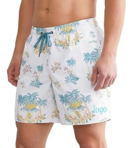 Short de bain pour homme à imprimé floral, taille mi-haute, cordon de serrage, séchage rapide, décontracté, bleu clair avec motif tropical - Product Image 2