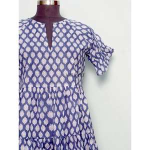 100% Pure Cotton Women's Mini <b>Dress</b> Indian Hand Block Floral Print Washable Eco-Friendly Breathable High Waist Boho Office Lady - Product Image 2