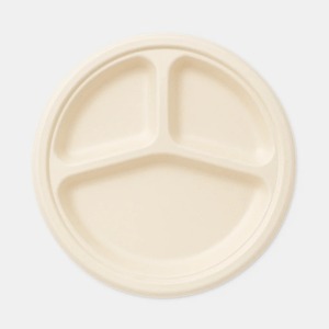Assiette jetable biodégradable et compostable en pulpe moulée, 9 pouces, 3 compartiments, en bagasse de canne à sucre, résistante au congélateur - Product Image 3