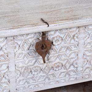 Unique Mango Wood <b>With</b> Iron Fittings <b>Storage</b> Box Feature Original Hand Carving Solid Wooden Home Villa Living Room <b>Coffee</b> <b>Table</b> - Product Image 6