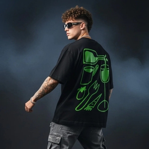 T-shirts en coton surdimensionnés pour hommes, personnalisables, OEM & ODM, vente en gros, impression personnalisée pas chère, impression sérigraphique. - Product Image 2