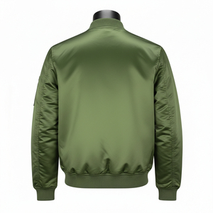 Blouson Bomber en Satin Vert Olive de Qualité Supérieure à Col Montant, Léger, Écologique et Coupe-Vent, Personnalisable - Product Image 2