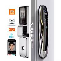 Serrure de porte intelligente biométrique à empreintes digitales, WiFi, mot de passe numérique, carte, entrée sans clé, interphone vidéo, pour maison résidentielle