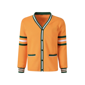 Custom FAMU Orange Fleece V-Neck <b>Cardigan</b> with OEM Support with Wholesale Supply and Private Label Supply with Custom Embroidery - Product Image 1
