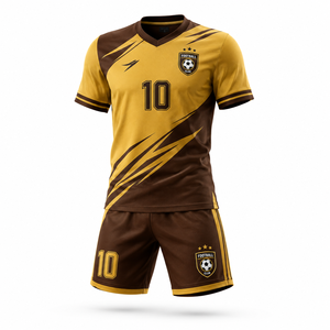 Ensemble de maillots de football personnalisés par sublimation pour hommes, uniforme de football à manches courtes, maillot et short d'équipe, marron doré, vêtements de sport à séchage rapide - Product Image 1