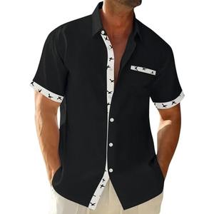 Chemise décontractée pour homme en coton imprimé de haute qualité, coupe ajustée, simple boutonnage, manches courtes pour l'été - Product Image 2