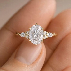 Oval cut Moissanite engagement ring vintage Unique Sterling <b>Silver</b> ring <b>Solid</b> gold Marquise cut diamond wedding Bridal ring - Product Image 4