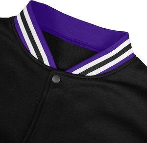 เสื้อแจ็คเก็ตวาร์ซิตี้สีดำม่วงสำหรับผู้ชาย ทรงปกติ ปกคอพับ ติดกระดุม สีพื้น สวมใส่สบายๆ ในฤดูใบไม้ร่วง เหมาะสำหรับเล่นฮอกกี้ - Product Image 4