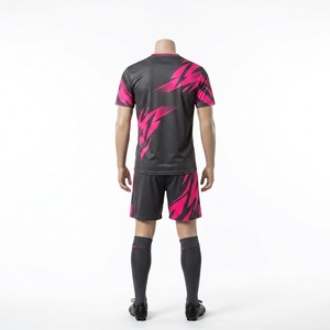 Ensemble d'uniformes de football personnalisés à motif éclair noir et rose, maillot de football à manches courtes, short OEM - Product Image 4