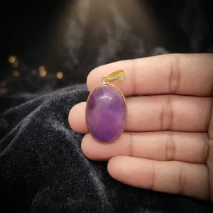 Colgante de latón con amatista natural |   Colgante con Cabujón de Amatista Púrpura en Marco de Latón |   Joyería Artesanal al por Mayor - Product Image 6