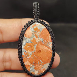 Collier en macramé fait main, vintage, jaspe Maligano, bijoux tressés bohèmes - Product Image 1