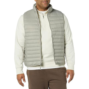 Chaleco Acolchado para Hombre, Color Gris Claro, Sin Mangas, Aislado, con Cierre Completo, Cuello Alto, Invierno, Venta al Por Mayor, OEM - Product Image 1