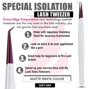 Pinzas de Precisión para Extensión de Pestañas con Mango Blanco y Puntas Púrpuras, Curvas y Rectas de 45/90 Grados - Product Image 2