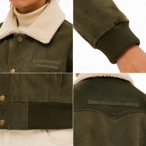 Blouson Bomber Femme en Daim de Buffle Épais, Coupe Boxy Courte, avec Col Bordé de Fourrure, Doublure en Polyester, Fabricant OEM - Product Image 4
