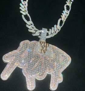 Pendentif personnalisé sur mesure en argent sterling S925, collier avec pendentif en moissanite Ice Out, pendentif logo Hip Hop en diamant VVS - Product Image 3