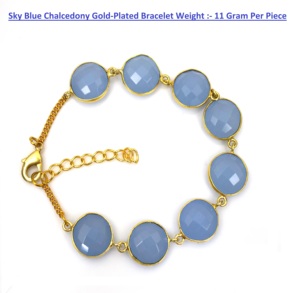 กำไลข้อมือโซ่ทองชุบ 18K ประดับด้วยหินคาลซิโดนีสีฟ้า สำหรับผู้หญิง สวมใส่ได้ทุกวัน คลาสสิก เหมาะเป็นของขวัญวันครบรอบ - Product Image 5