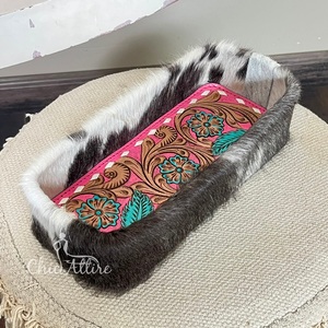 Handmade <b>Tooled</b> Cowhide Leather Storage Tray with Large Capacity Rustic Decorative Organizer <b>for</b> Jewelry <b>Watches</b> Keys Bathroom - Product Image 1