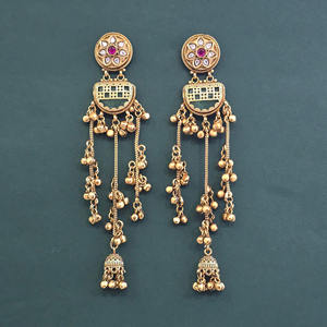 Pendientes de araña étnicos chapados en oro con piedras de circonita y diseño floral para mujer, joyería de boda - Product Image 1