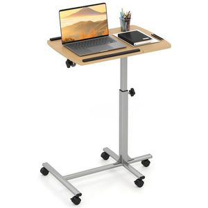 Carrello per Laptop Regolabile 24.5-36 Pollici con Ruote Bloccabili e Angolo di Inclinazione, Postazione di Lavoro Mobile con Finitura Naturale - Product Image 1