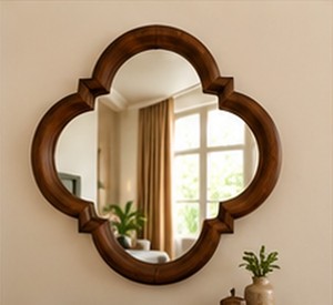 French Traditional Wooden <b>Vintage</b> Wall <b>Mirror</b> Decorative Four Leaf Framed for Bedroom Living Room Home - Product Image 1
