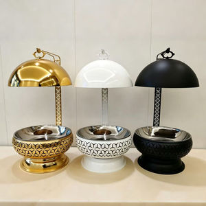 ถาดอุ่นอาหารทรงกลมสีทอง ขาว ดำ พร้อมฝาครอบและขาตั้ง สำหรับใช้ในบ้าน งานแต่งงาน โรงแรม อุปกรณ์อุ่นอาหาร - Product Image 1