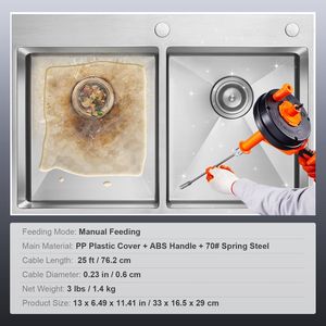 Sonda Sturatubi da 25 piedi con Attacco per Trapano, a Forma di Serpente, per Rimozione Ostruzioni in Scarichi di Cucina, Bagno, Doccia e Lavandino - Product Image 6