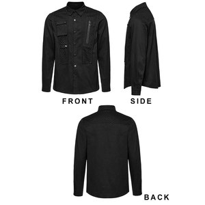 <b>Men's</b> Gothic Long Sleeve Shirt Dark Style Cargo Mesh Spliced Button Up Top Custom OEM ODM - Product Image 5